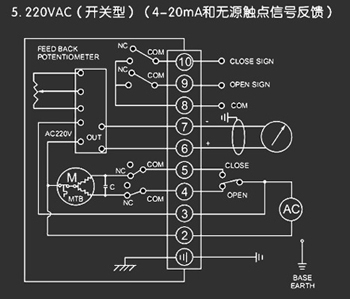 220VAC開關型<a href='http://m.tqex.com.cn/Product/diefa/diandongdiefa/' target='_blank'>電動<a href='http://m.tqex.com.cn/Product/diefa/' target='_blank'>蝶閥</a></a>接線圖